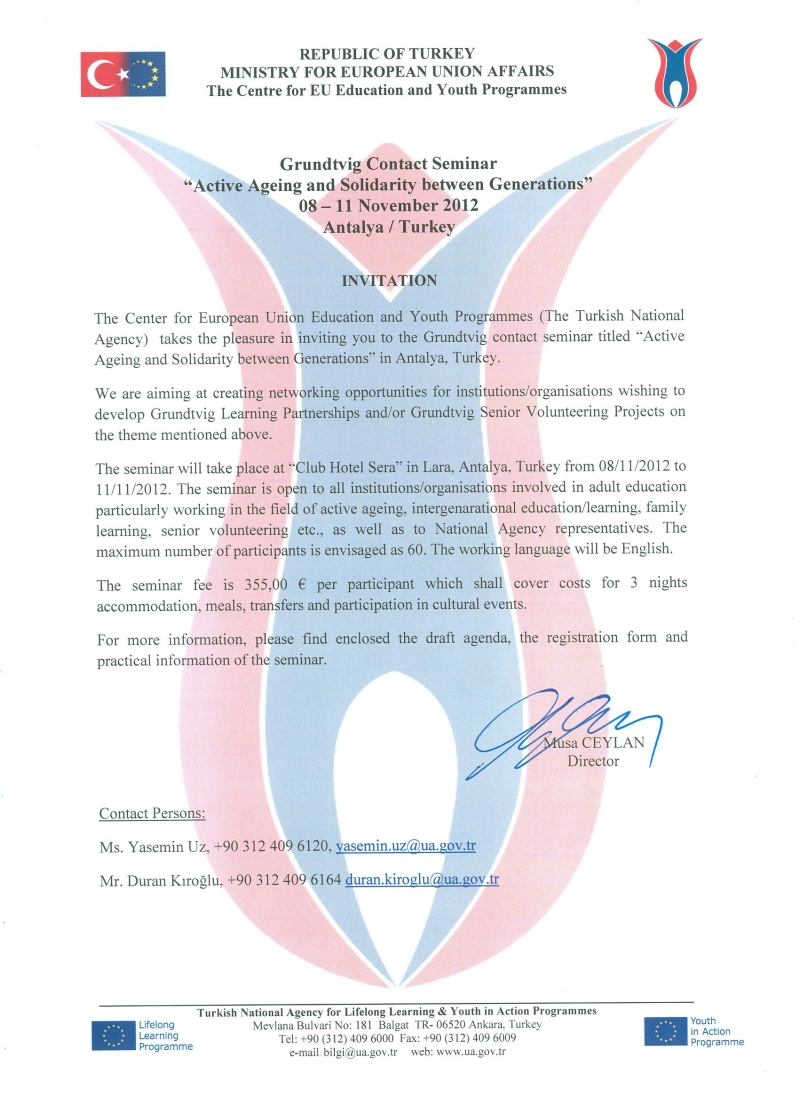 Grundtvig mācību partnerību un senioru brīvprātīgā darba kontaktseminārs Turcijā