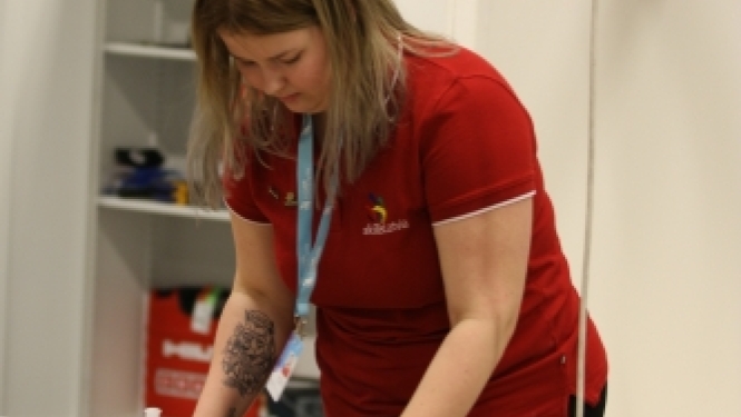 EuroSkills 2016 konkursanti pirmo reizi ierauga savu darba vietu un milzīgo halli, kurā darbosies visu 35 dalībvalstu pārstāvji